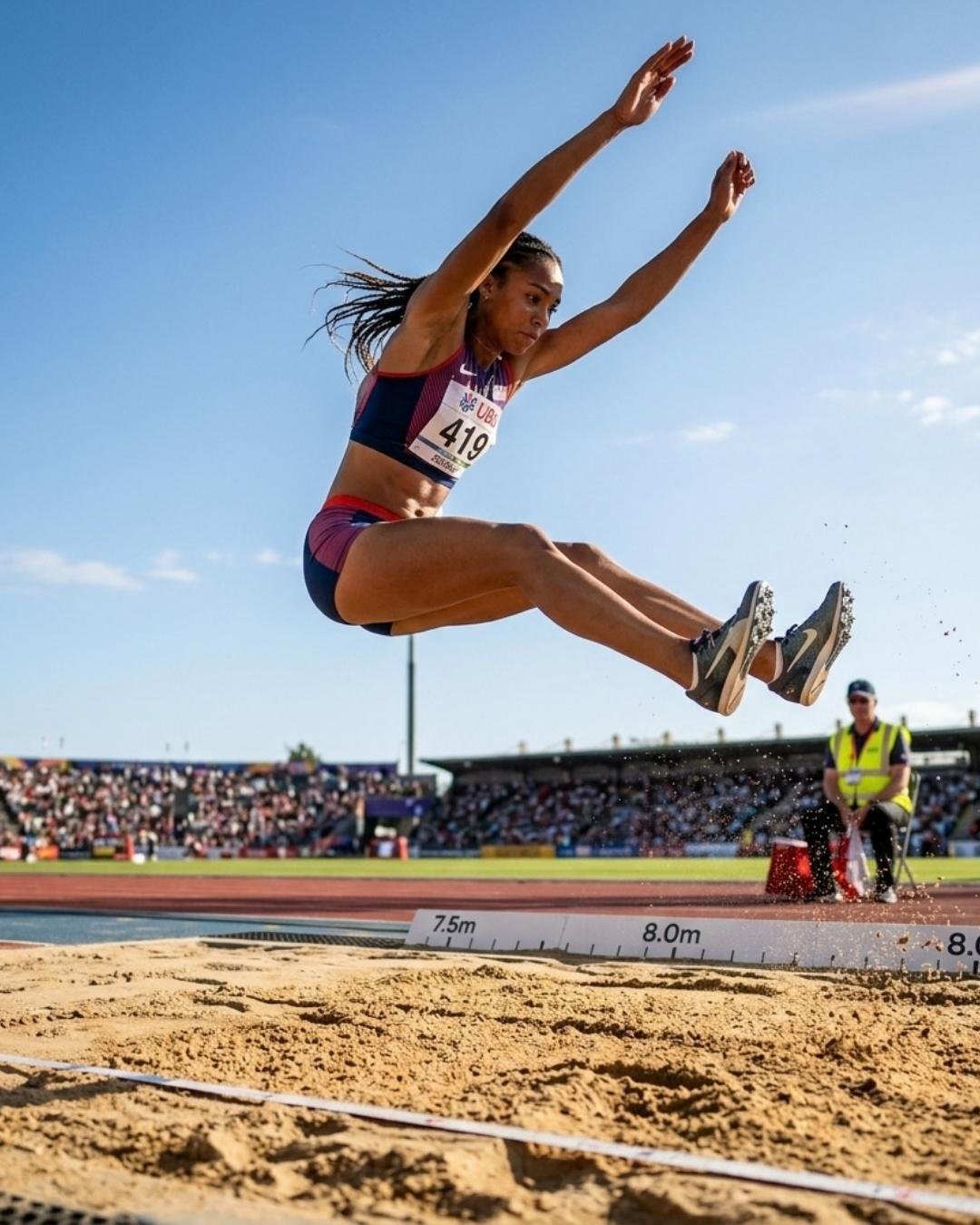 Eine Weitspringerin über dem Sand — Website-Erstellung für Leichtathletik-Trainer