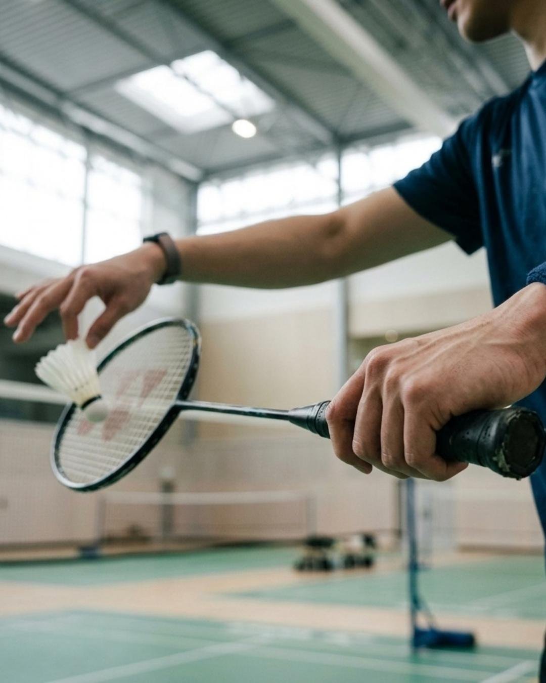 Ein Badmintonschläger und ein Federball, vor dem Aufschlag — Website eines Badminton-Trainers
