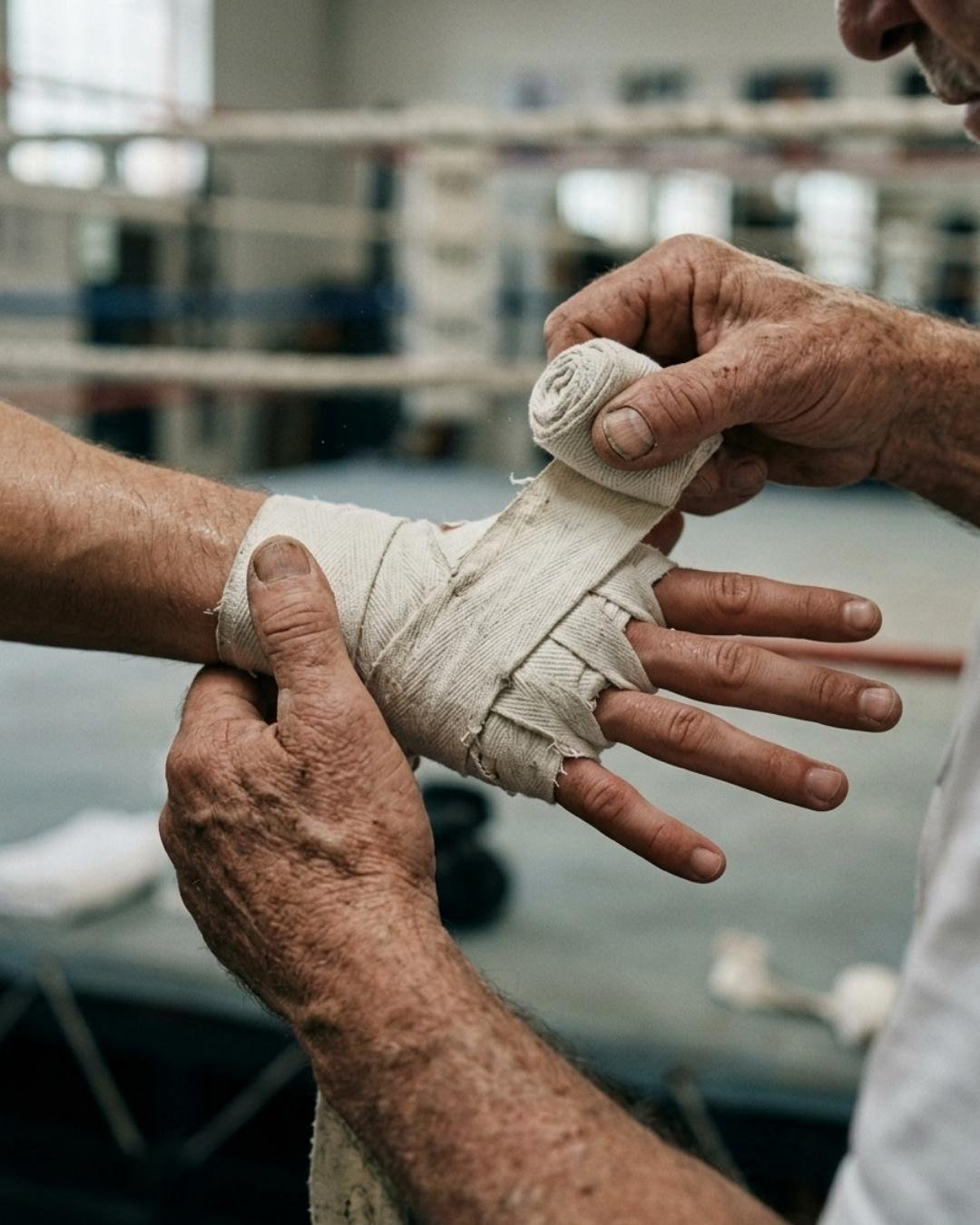 Las vendas de boxeo atadas antes del entrenamiento — creación de sitio web para entrenadores de boxeo