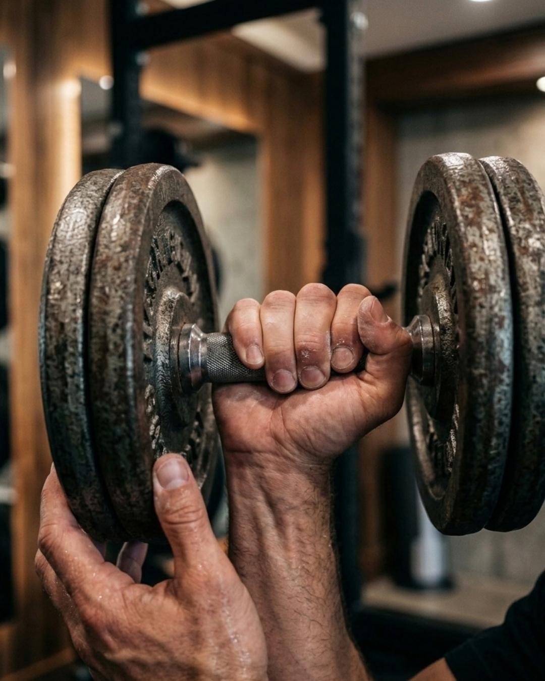 Unas mancuernas agarradas en primer plano — creación de sitio web para entrenadores de fitness