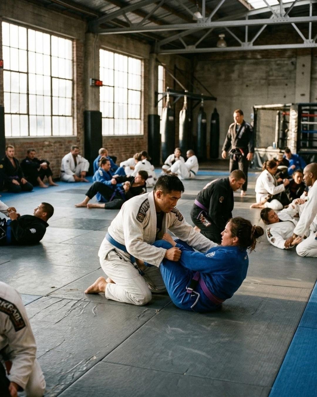 A gi jiu-jitsu class on the ground — website design for MMA and BJJ coaches