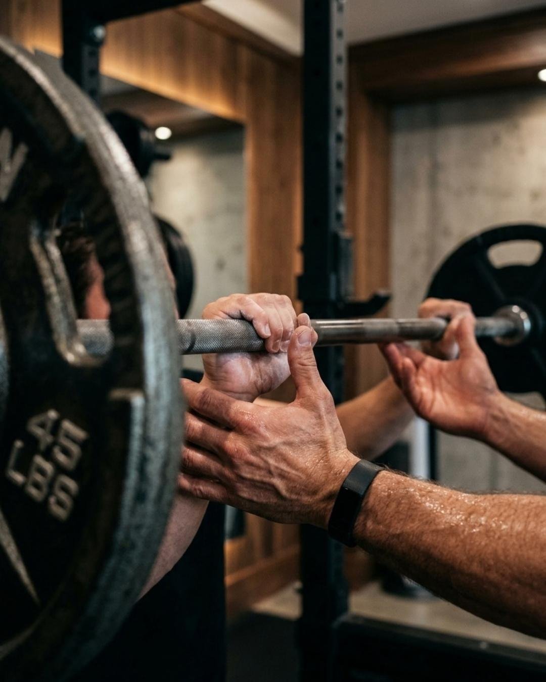 Eine beladene Stange, gegriffen vor dem Satz — Website eines Krafttrainers