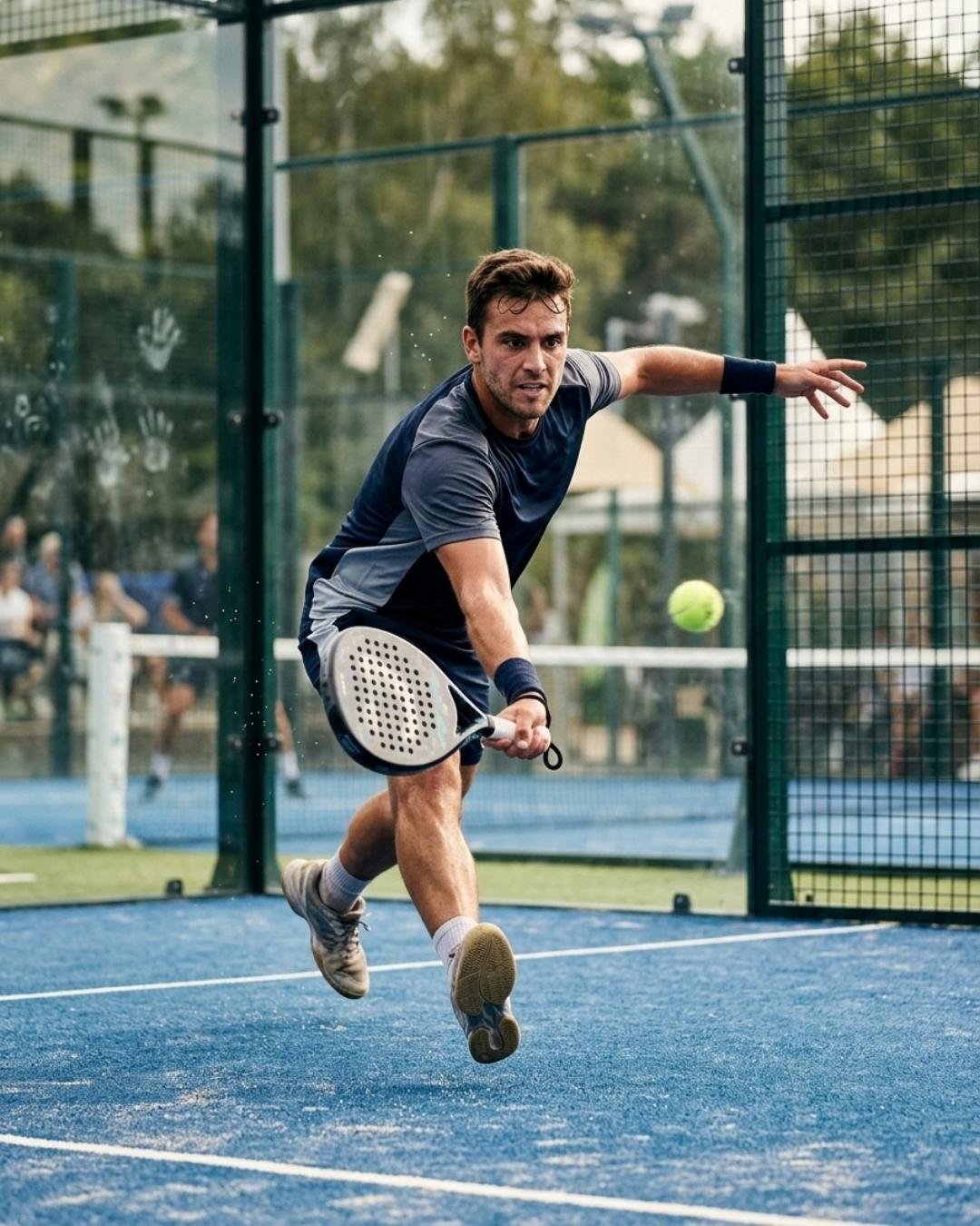 Ein Padel-Volley hinter der Glaswand — Website-Erstellung für Padel-Trainer