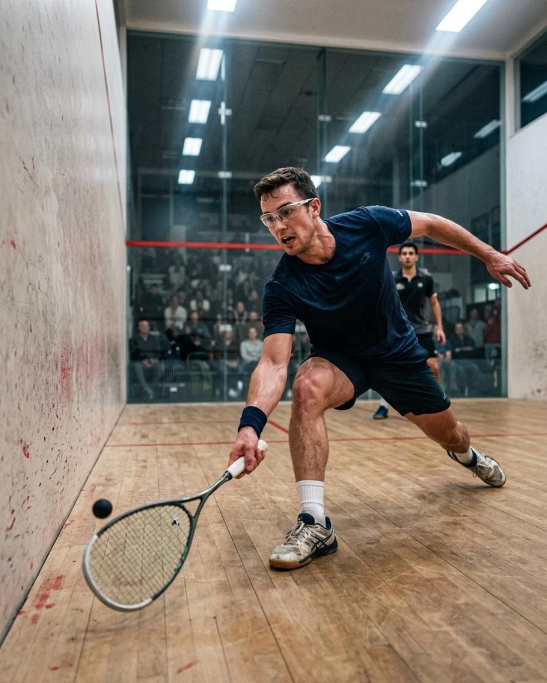 Ein Squashspieler an der Stirnwand — Website-Erstellung für Squash-Trainer