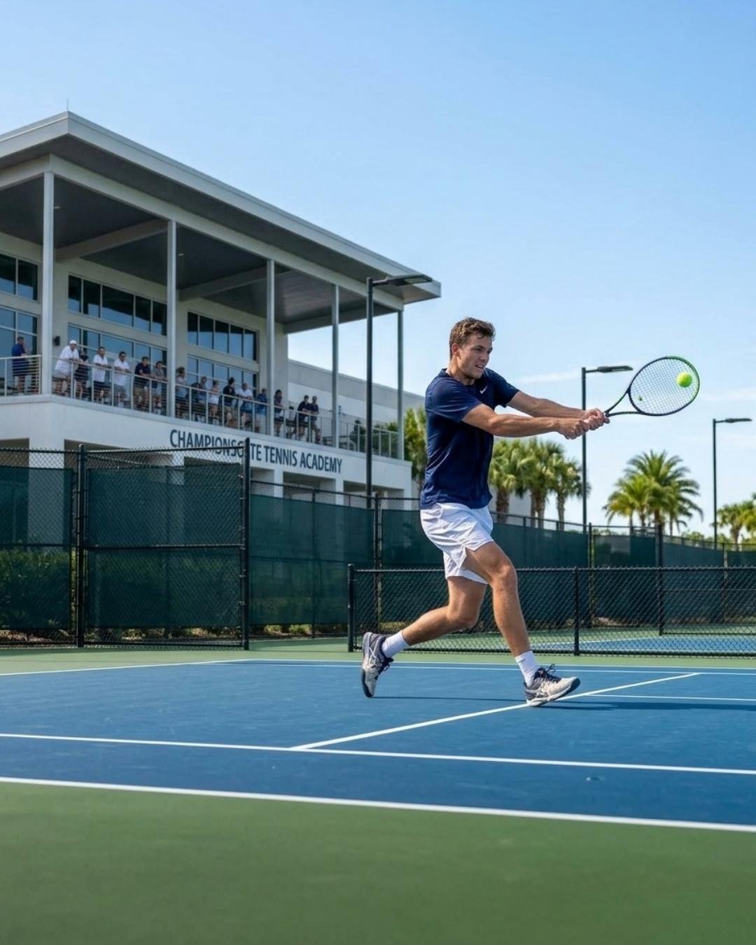 Eine gestreckte Tennis-Vorhand — Website-Erstellung für Tennistrainer