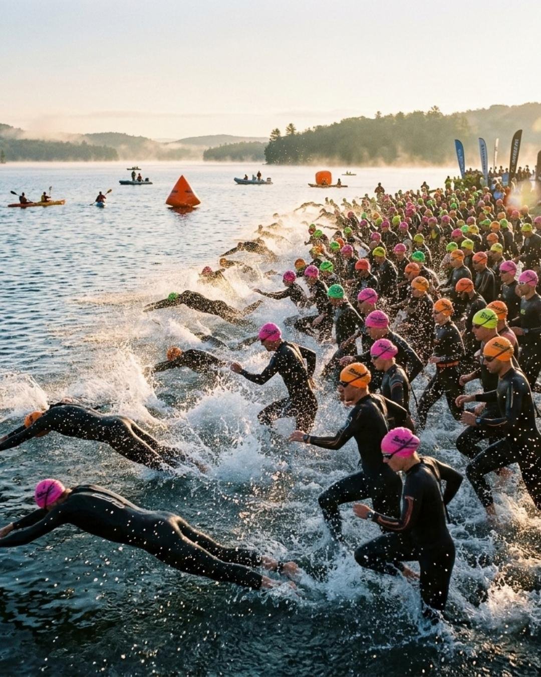Der Start eines Freiwasserschwimmens bei einem Triathlon — Website-Erstellung für Wassersportzentren und Kajakverleih