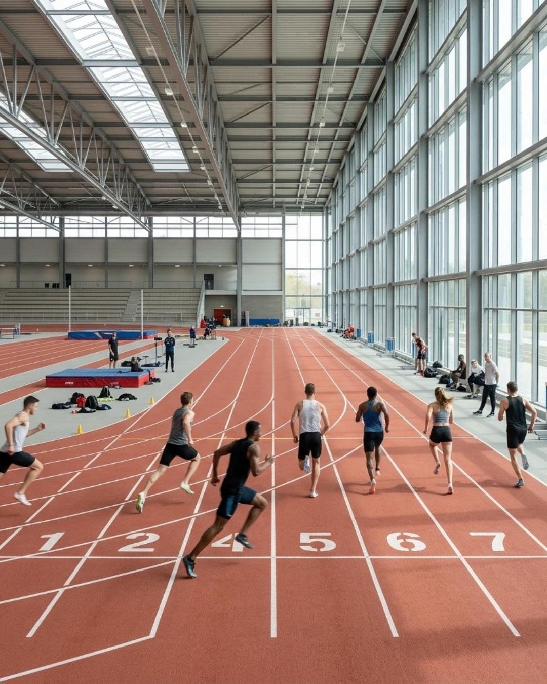 Corredores numa pista de atletismo coberta — criação de site para clubes de atletismo