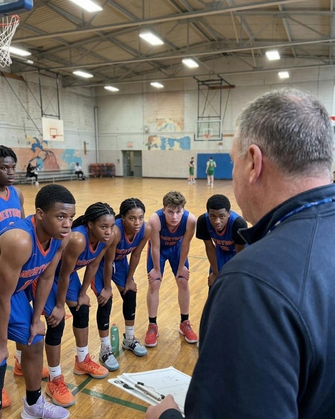 Una squadra di basket attorno al suo allenatore — software gestionale per club di basket