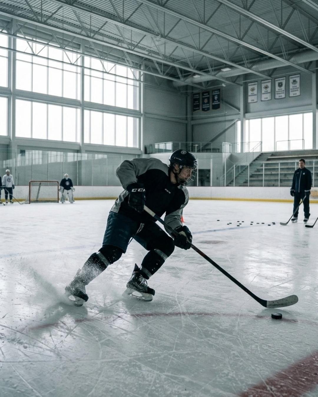 Ein Hockeyspieler bei der Puckführung — Illustration der BetterSport-Seite Eishockeyclub