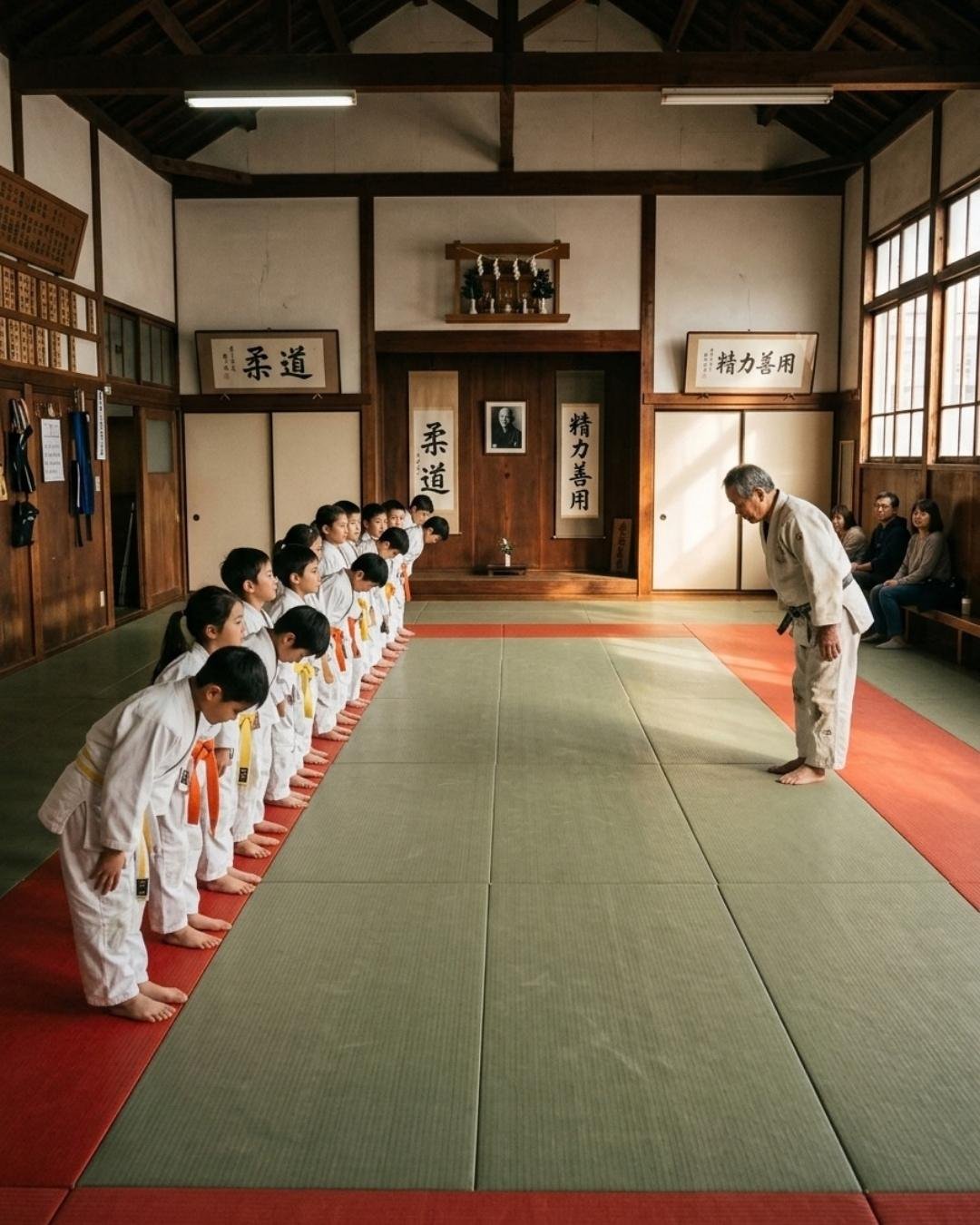 A dojo lined up for the opening bow — website for a taekwondo club