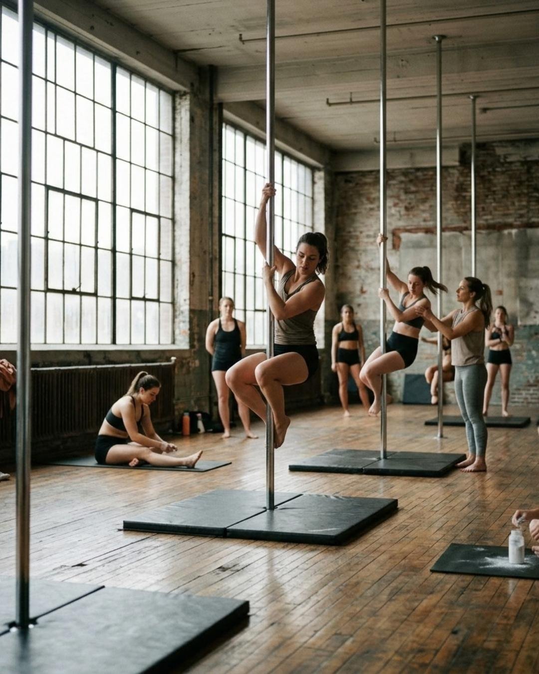 Eine Pole-Dance-Gruppenstunde in einem Studio — Website einer Tanzschule