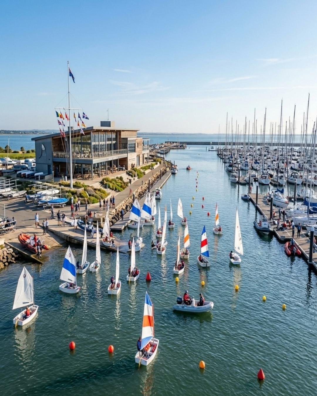 Segelboote, die den Hafen des Wassersportvereins verlassen — Website-Erstellung für Segelschulen