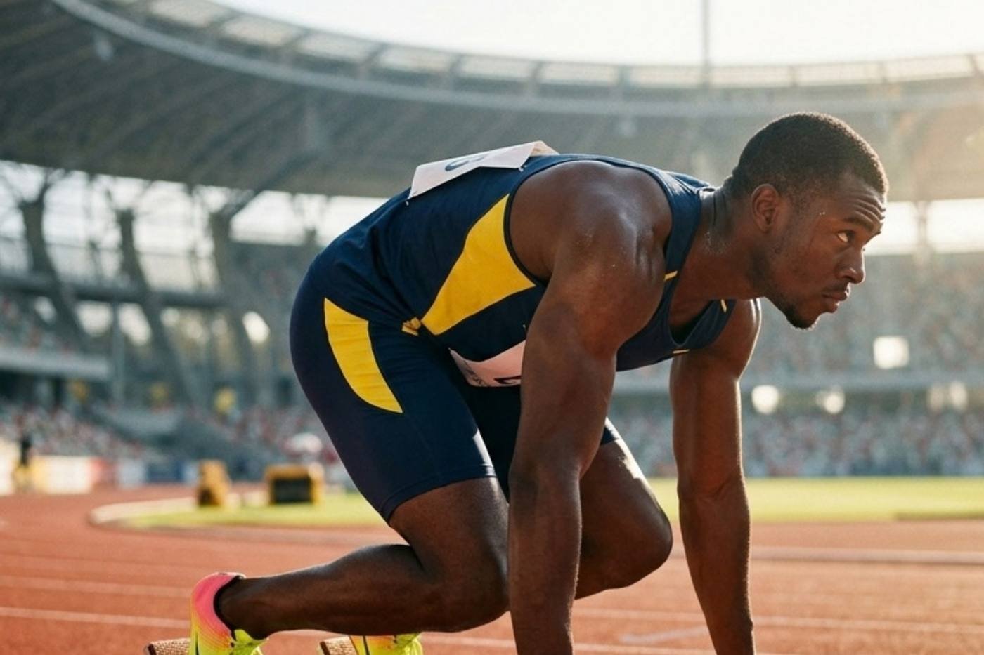Ein Sprinter im Startblock auf der Bahn — Website-Erstellung für Leichtathletik-Trainer