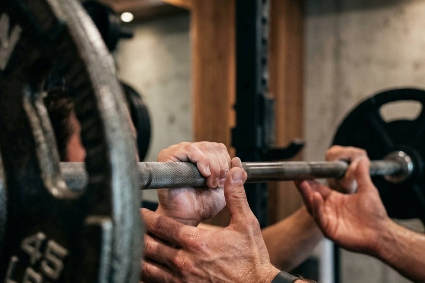 Uma barra carregada, agarrada antes da série — criação de site para treinadores de halterofilia e powerlifting