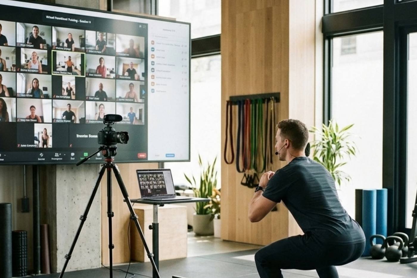Coach sportif à distance de ses clients, illustrant un logiciel d'emailing pour coach