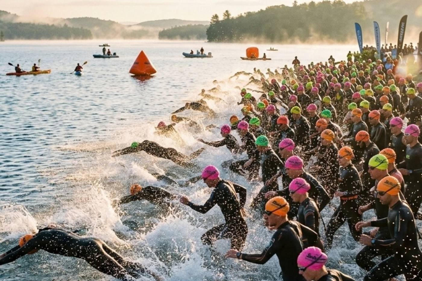 Ein Schwimmstart im Freiwasser bei einem Triathlon — Website-Erstellung für Triathlon-Trainer