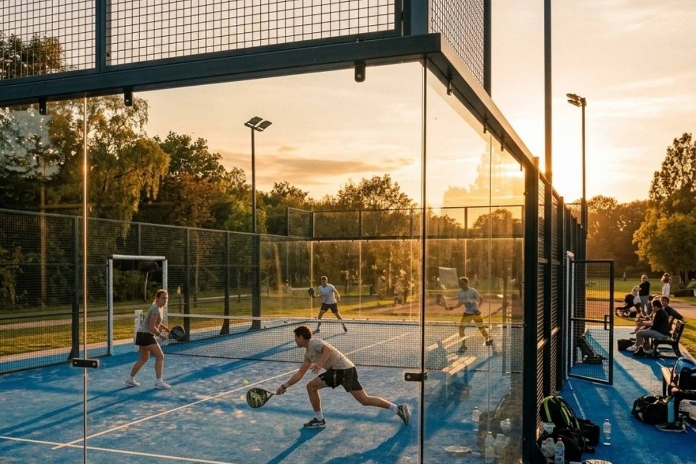 Partie de padel sur terrain couvert, pour un système de réservation de padel