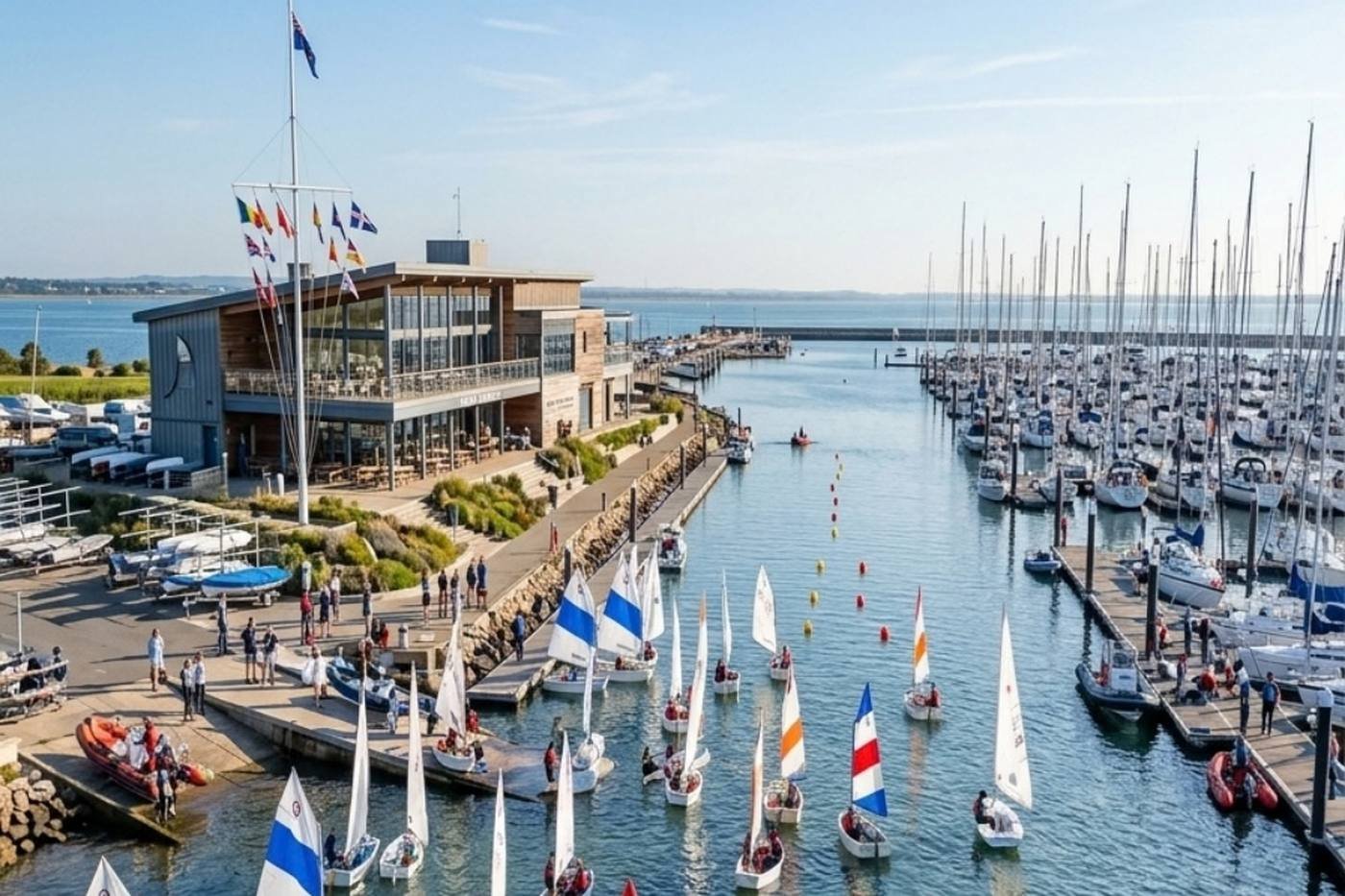 Segelboote, die den Hafen des Wassersportvereins verlassen — Website-Erstellung für Segelschulen